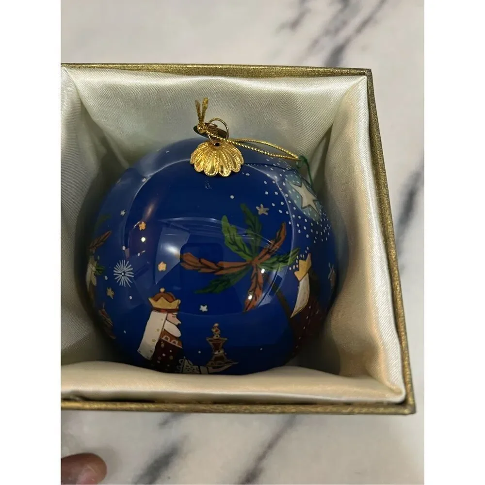 2014 Pier One Li Bien Ornament Bethlehem Reverse Hand Painted Glass Christmas